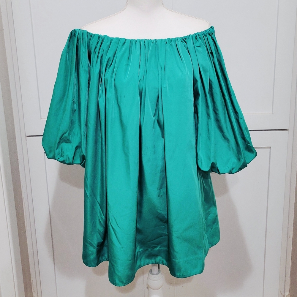Mare Mare Anthropologie Green Off-Shoulder  Puff-Sleeve Dress | Size XS - Picture 2 of 5